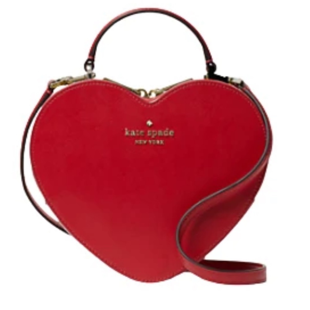 Kate Spade New  Love Shack Heart Crossbody Bright Red Zipper In Leather Bag